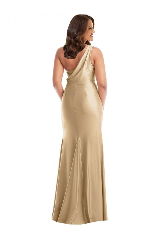 One Shoulder Asymmetrical Cowl Back Formal Silky Satin Mermaid Bridesmaid Dress / Prom Dress Essex