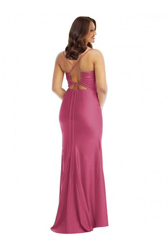 Cowl-Neck Open Tie-Back Formal Silky Satin Mermaid Bridesmaid Dress / Prom Dress with Frong Slit Essex