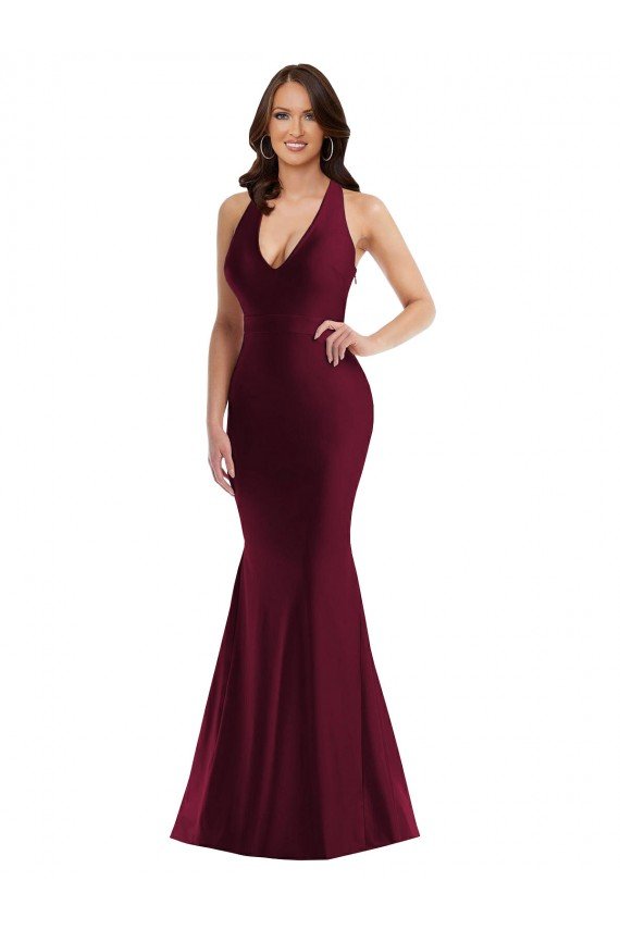 Plunge Neckline Cutout Low Back Formal Silky Satin Mermaid Bridesmaid Dress / Prom Dress Essex