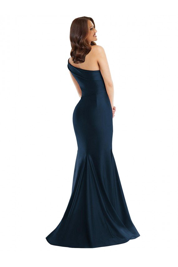 Bias-Cuff One Shoulder Formal Silky Satin Mermaid Bridesmaid Dress / Prom Dress with Side Slit Essex