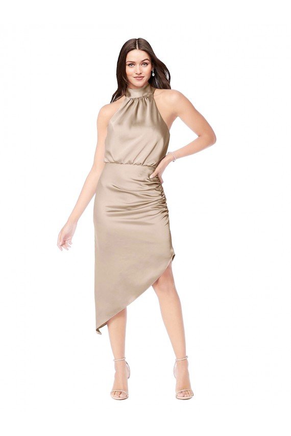 Silky Satin High Low Midi Cocktail Length Bridesmaid Dress / Prom Dress with Asymmetric Skirt Essex