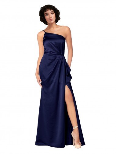 One Shoulder Formal Silky Satin Bridesmaid Dress / Prom Dress with Skirt Slit Essex