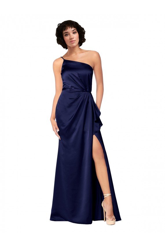 One Shoulder Formal Silky Satin Bridesmaid Dress / Prom Dress with Skirt Slit Essex