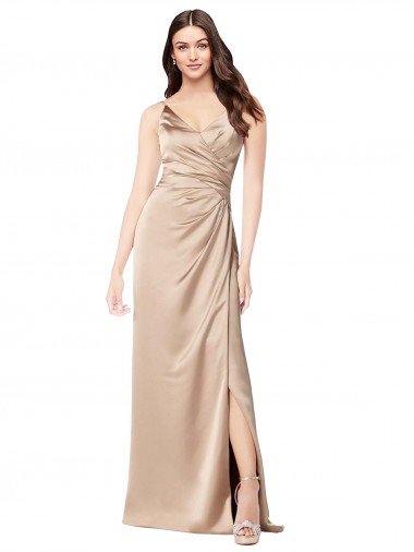 Formal Silky Satin Bridesmaid Dress / Prom Dress with Draped Surplice Bodice Essex