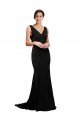 V-Neck Full Length Formal Silky Satin Bridesmaid Dress / Prom Dress with Soft Cowl Neck and Sweep Train Essex