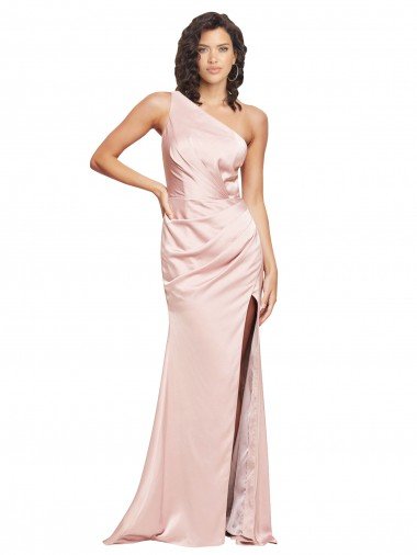Full Length Ruched Formal Silky Satin Bridesmaid Dress / Prom Dress with Low Back and High Split Essex