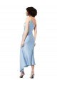 Midi Length Short Formal Silky Satin Bridesmaid Dress / Cocktail Prom Dress with Asymmetric Neckline and High Side Split Essex