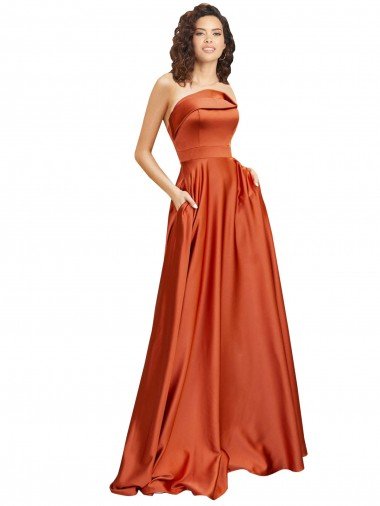 Strapless Sweep Train Formal Silky Satin Bridesmaid Dress / Prom Dress with Pleats Essex