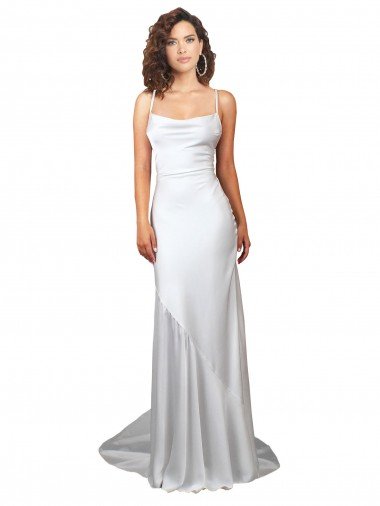 Simple Lace Up Back Cowl Neck Long Sweep Train Silky Satin Beach Wedding Dress Essex