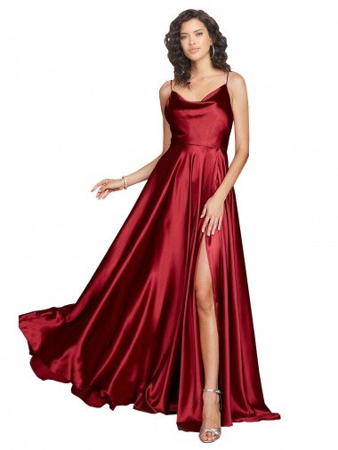 Cowl Neckline Long Formal Silky Satin Bridesmaid Dress / Prom Dress with Spaghetti Straps Essex