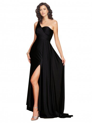 Floor Length One Shoulder Formal Silky Satin Bridesmaid Dress / Prom Dress with Side Slit Essex