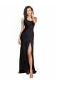 Full Length One Shoulder Ruffled Long Formal Silky Satin Bridesmaid Dress / Prom Dress with High Slit Essex