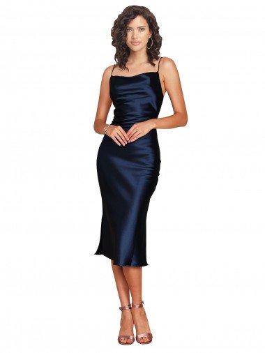 Cocktail Length Sleeveless Spaghetti Straps Cowl Neckline Formal Silky Satin Bridesmaid Dress / Prom Dress Essex