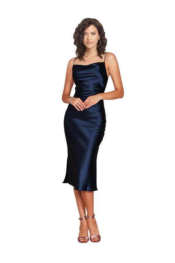 Cocktail Length Sleeveless Spaghetti Straps Cowl Neckline Formal Silky Satin Bridesmaid Dress / Prom Dress Essex