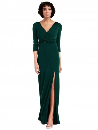 Floor Length 3/4 Sleeves V-Back Draped Wrap Formal Maxi Spandex Bridesmaid Dress / Prom Dress Essex