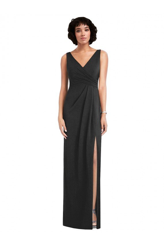 Draped Wrap Formal Maxi Spandex Bridesmaid Dress / Prom Dress with Front Slit Essex