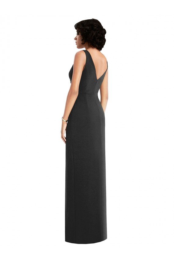 Draped Wrap Formal Maxi Spandex Bridesmaid Dress / Prom Dress with Front Slit Essex