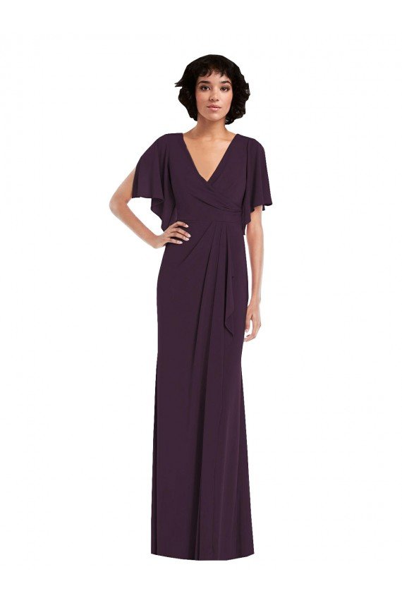 Faux Wrap Split Sleeves Formal Maxi Spandex Bridesmaid Dress / Prom Dress with Cascade Skirt Essex