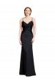 Long Chiffon Bridesmaid Dress / Prom Dress with Lace Bodice and Curved V-Neckline Essex