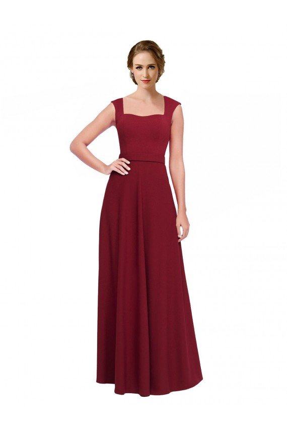 Square Neck Subtle Cap Sleeeves Crepe Bridesmaid Dress / Prom Dress Essex