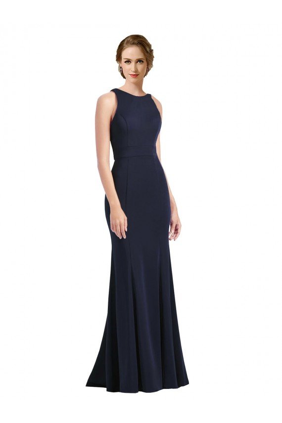 High Neck Sheath Long Crepe Bridesmaid Dress / Prom Dress Essex