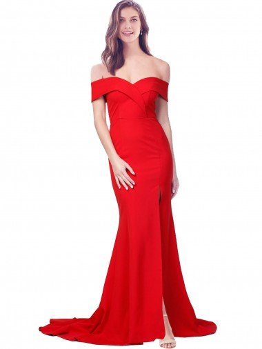 Criss Cross Full Length Long Formal Crepe Bridesmaid Dress / Prom Dress with Side Split Essex