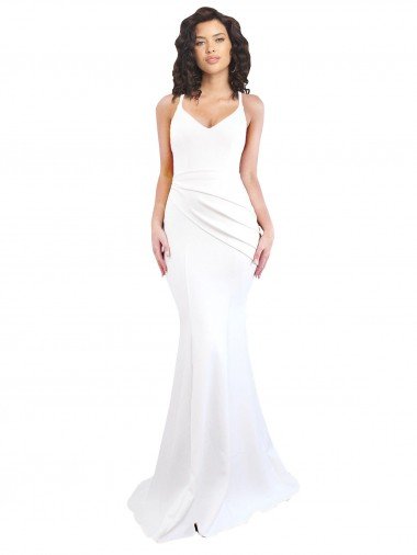 Fishtail Shape Spaghetti Straps Open Back Formal Crepe Bridesmaid Dress / Prom Dress with Ruffles Essex