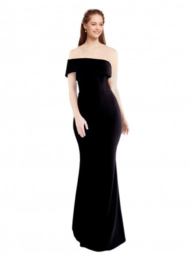 Asymmetrical Draped Off the Shoulder Banded Formal Crepe Bridesmaid Dress / Prom Dress Essex