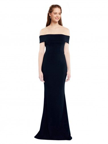 Off the Shoulder Fitted Formal Crepe Bridesmaid Dress / Prom Dress with Back Cut Out Essex
