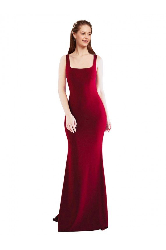 Square Neckline and Backline Fitted Formal Crepe Bridesmaid Dress / Prom Dress Essex