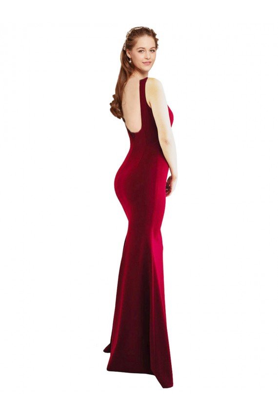 Square Neckline and Backline Fitted Formal Crepe Bridesmaid Dress / Prom Dress Essex