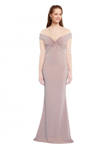 Knotted Off the Shoulder Formal Crepe Bridesmaid Dress / Prom Dress with Cut-Out Back Essex