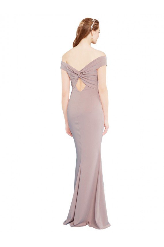 Knotted Off the Shoulder Formal Crepe Bridesmaid Dress / Prom Dress with Cut-Out Back Essex
