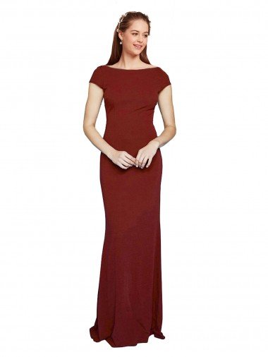 Cap Sleelves Mermaid Formal Crepe Bridesmaid Dress / Prom Dress Keyhole Back Essex
