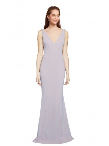 Cut-Out Back V-Neckline Mermaid Formal Crepe Bridesmaid Dress / Prom Dress Keyhole Back Essex