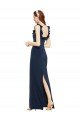 Scoop Neck with Ruffles Long Formal Crepe Bridesmaid Dress / Prom Dress with Back Slit Essex