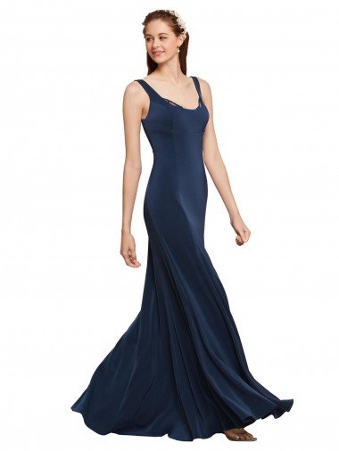 Fit and Flare Long Formal Crepe Bridesmaid Dress / Prom Dress with Round Neck Essex