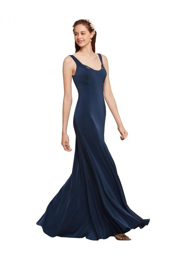 Fit and Flare Long Formal Crepe Bridesmaid Dress / Prom Dress with Round Neck Essex
