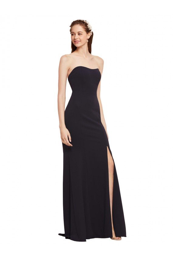 Strapless Bodycon Long Formal Crepe Bridesmaid Dress / Prom Dress with High Slit Essex