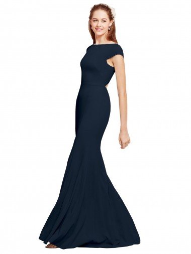 Fit and Flare Long Formal Crepe Bridesmaid Dress / Prom Dress with Tie Open Back Essex