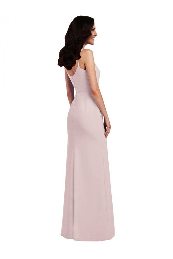 Spaghetti Strap V Back Formal Crepe Bridesmaid Dress / Prom Dress with Front Slit Essex