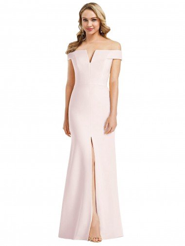 Off the Shoulder Notch Trumpet Formal Crepe Bridesmaid Dress / Prom Dress with Front Slit Essex