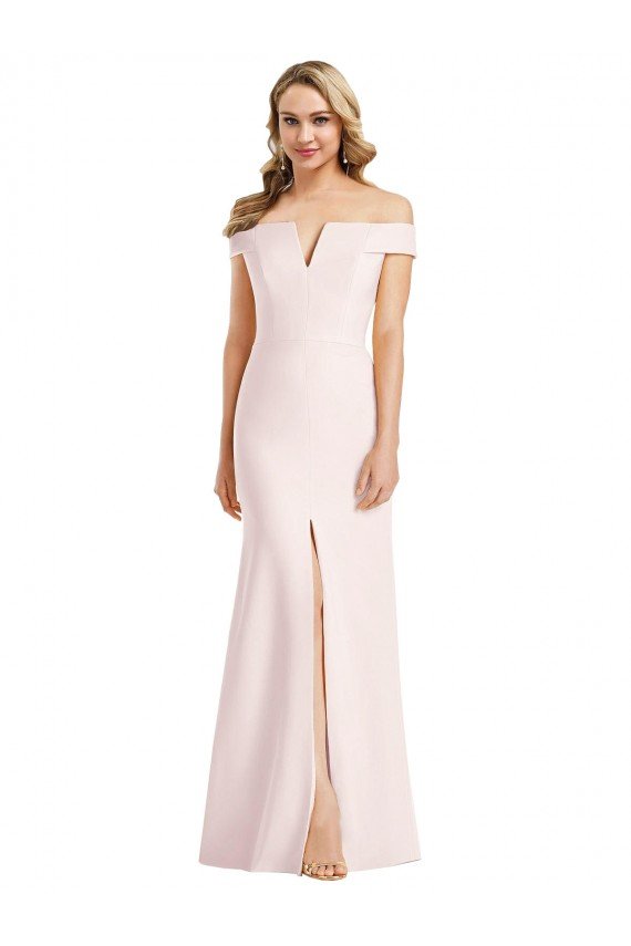 Off the Shoulder Notch Trumpet Formal Crepe Bridesmaid Dress / Prom Dress with Front Slit Essex