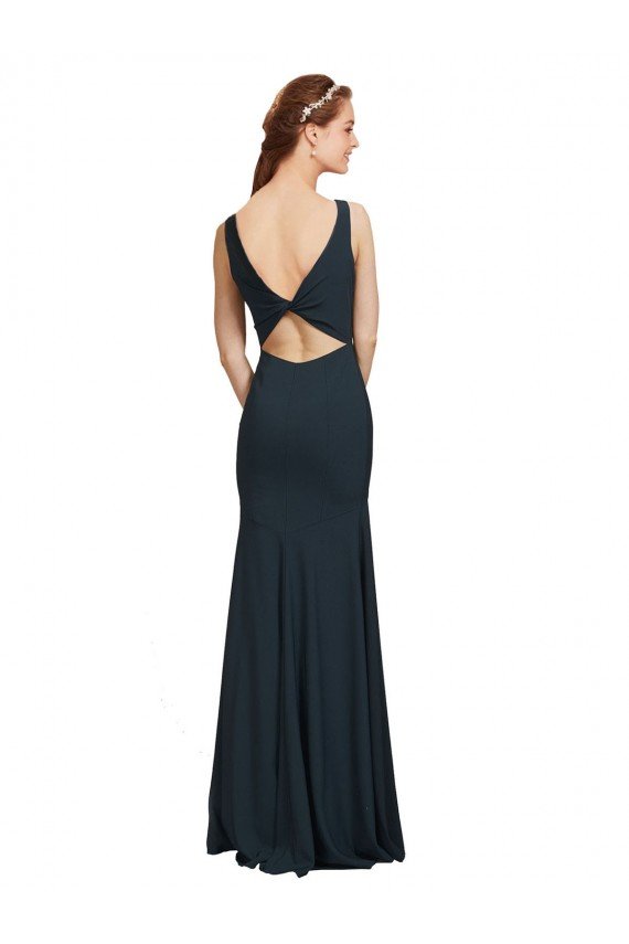 Sleeveless Bateau Neckline Crepe Bridesmaid Dress / Prom Dress with Twist Back Essex