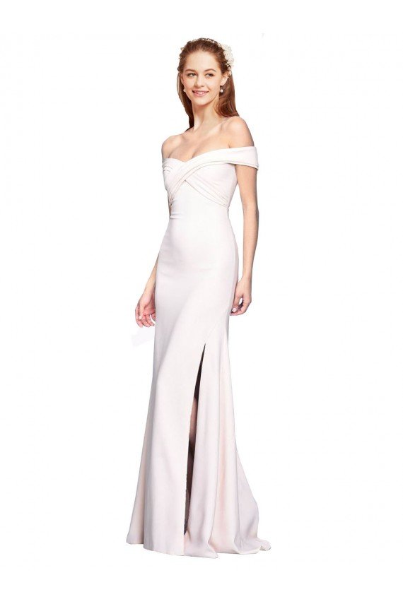 Criss Cross Off the Shoulder Formal Crepe Bridesmaid Dress / Prom Dress with Side Slit Essex