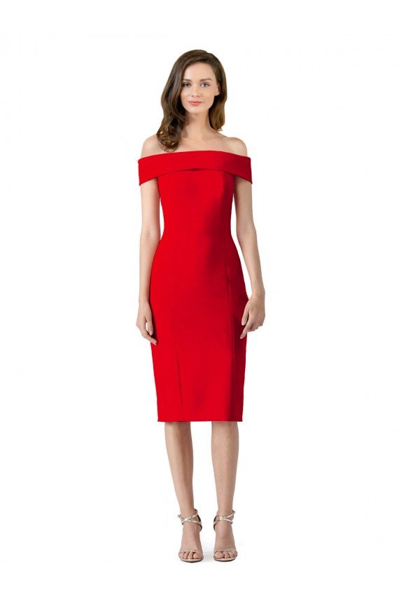 Off the Shoulder Square Neck Cocktail Length Bridesmaid Dress / Prom Homecoming Dress Essex