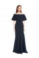 Off the Shoulder Formal Crepe Bridesmaid Dress / Prom Dress with Short Ruffle Sleeves. Essex