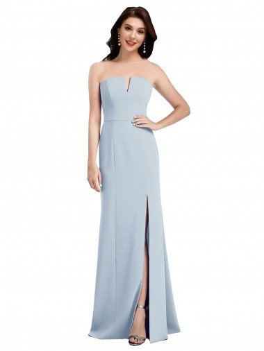 Strapless Notch Crepe Bridesmaid Dress / Prom Dress with Front Slit Essex
