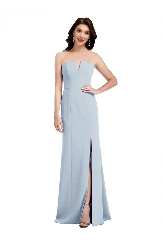 Strapless Notch Crepe Bridesmaid Dress / Prom Dress with Front Slit Essex