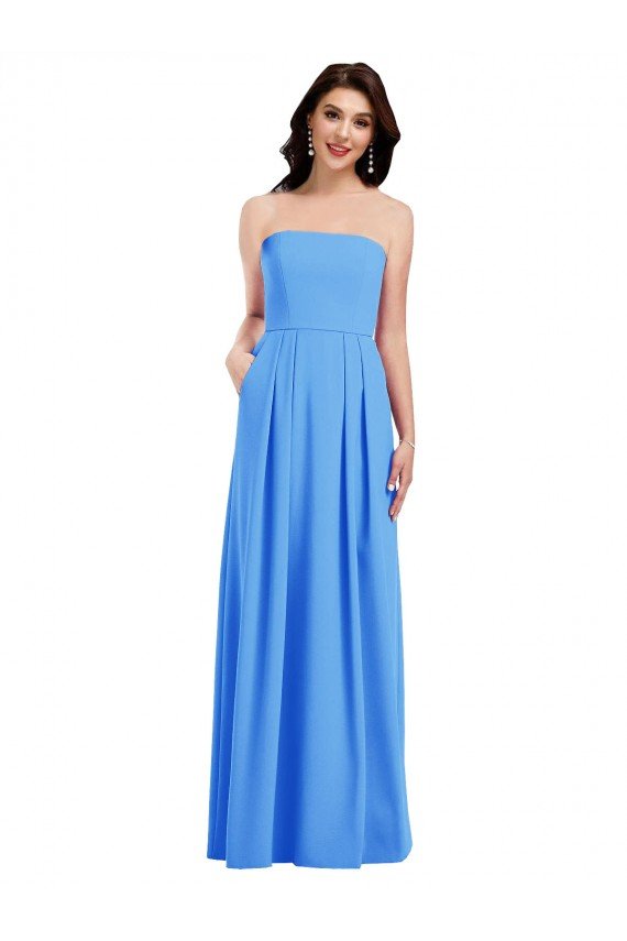 Strapless Pleated Skirt Crepe Bridesmaid Dress / Prom Dress with Pockets Essex